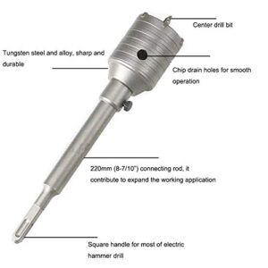 Concrete Hole Saw Kits, Tungsten Steel SDS Plus Shank Wall Hole Cutter Cement Stone Drill Bit Sets 1-2/11, 1-3/5, 2-4/5 Inch(30, 40, 60mm), with 8-7/10 Inch(220mm) Connecting Rod, 3 Center Drill Bits