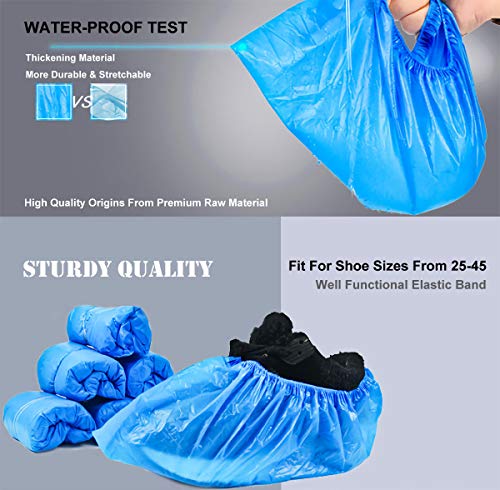 JIAQUAN 100 Pack (50 Pairs) Disposable Plastic Shoe Covers & Boot Covers Waterproof Non-slip for Construction, Workplace, Indoor Carpet Floor Protection,One Size Fits Most.