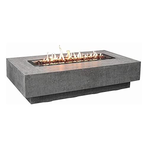 Elementi Outdoor Hampton Fire Pit Table 56 x 32 Inches Grey Durable Fire Bowl Glass Reinforced Concrete Rectangle Fire Table Liquid Propane Patio Fire Place Includes Burner and Lava Rock