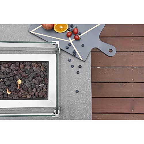 Elementi Outdoor Hampton Fire Pit Table 56 x 32 Inches Grey Durable Fire Bowl Glass Reinforced Concrete Rectangle Fire Table Liquid Propane Patio Fire Place Includes Burner and Lava Rock