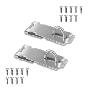 door locks hasp latch, 5 inch stainless steel safety packlock clasp hasp lock latch, extra thick gate lock hasp with screws brushed finish 2 pack (5inch)1