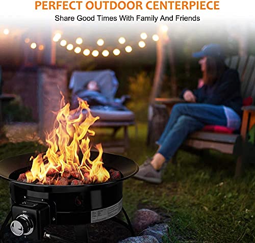 Camplux Portable Propane Gas Fire Pit, Outdoor Gas Fire Bowl with Cover, Carry Kit and Natural Lava Rocks, Auto-Ignition 19 Inch Diameter