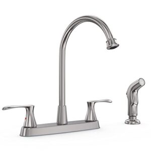 gowin brushed nickel kitchen faucet with side sprayer, two handle high arc 4 holes 8 inch centerset stainless steel kitchen sink faucet with pull out sprayer,grifos de cocina