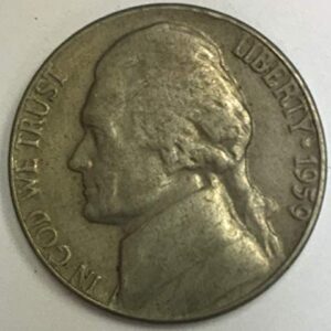 1959 P Jefferson Nickel Average Circulated Five-Cent Piece