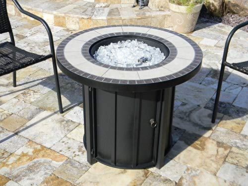 Hiland AFP-TTR Tile top 40,000 BTU Propane Fire Pit, Round, Bronze,Beige, Black