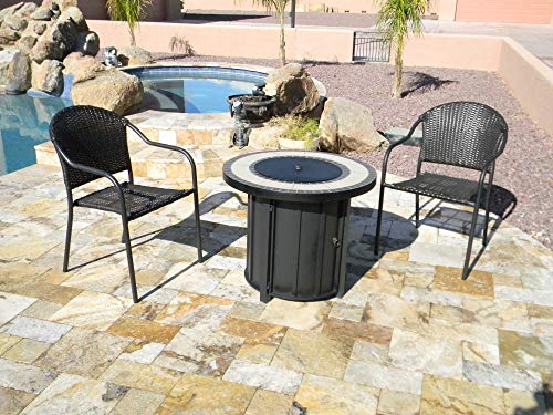 Hiland AFP-TTR Tile top 40,000 BTU Propane Fire Pit, Round, Bronze,Beige, Black