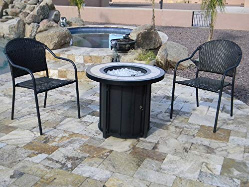 Hiland AFP-TTR Tile top 40,000 BTU Propane Fire Pit, Round, Bronze,Beige, Black