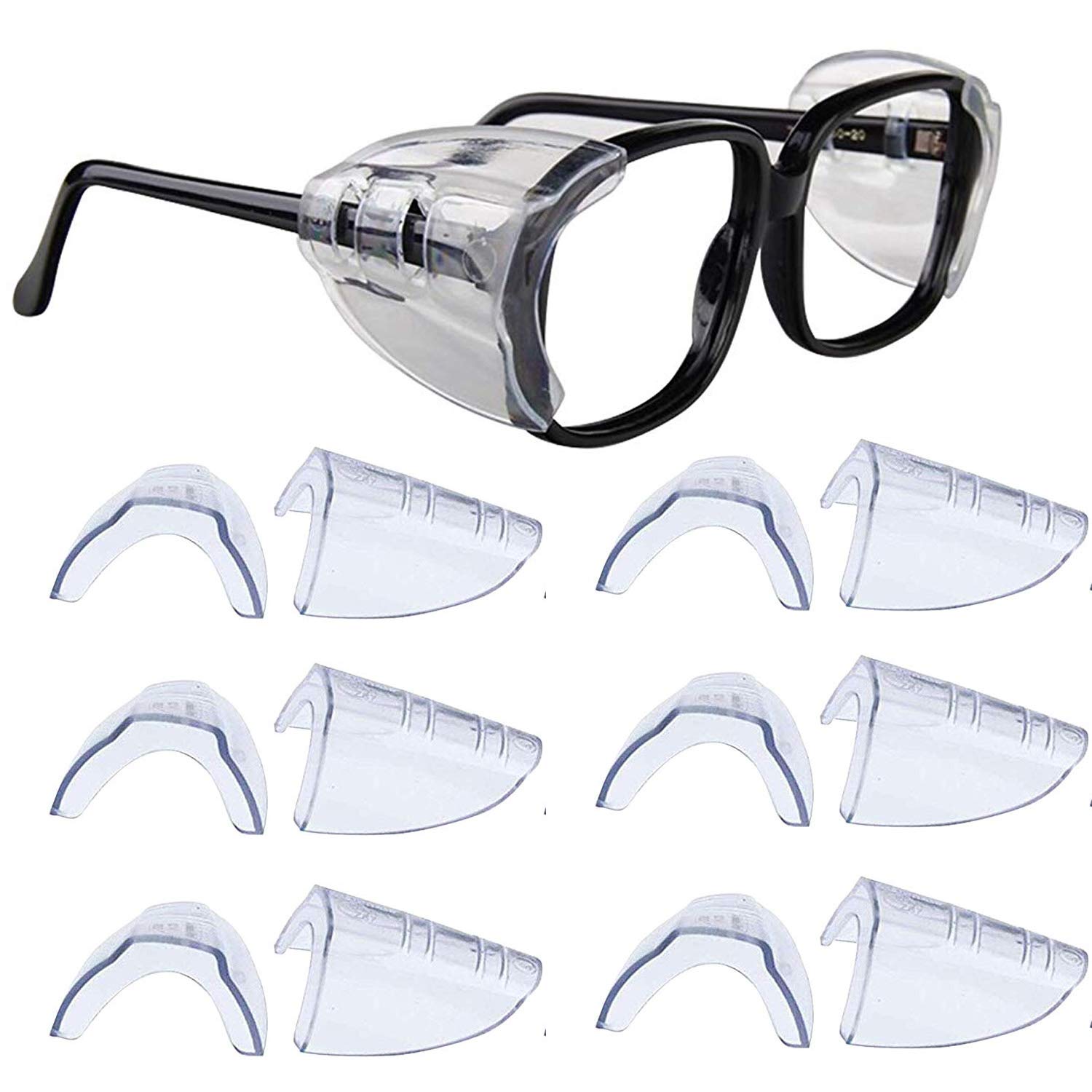 Tooya 6 Pair Safety Eye Glasses Side Shields Clear Flexible Slip On Shield Fits Small to Medium Eyeglasses