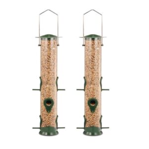 ointo garden tube bird feeder with 6 feeding ports, premium hard plastic outdoor birdfeeder with steel hanger(pack of 2)