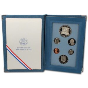 1987 no mint mark us mint prestige proof set original government packaging with silver constitution dollar $1 us mint proof