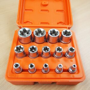 HOTECHE 14 PC E Torx Star Female Bit Socket Set 1/2"/3/8"/1/4" Drive E4 -E24