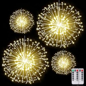 letsfunny fairy starburst christmas string lights wire lights, 200 led diy 8 modes dimmable lights with remote control, decorative hanging starburst lights christmas patio indoor outdoor decoration
