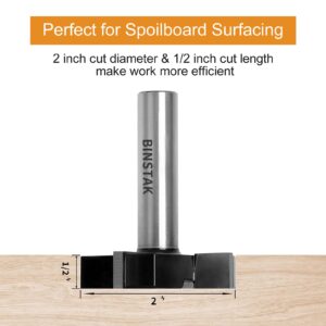 CNC Spoilboard Surfacing Router Bit 1/2" Shank, Slab Flattening Router Bit Carbide Planer Router Bits Wood Milling Cutter Planing Tool Woodworking Tools by BINSTAK