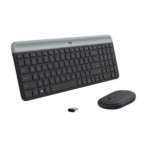 logitech mk470 slim wireless keyboard and mouse combo - modern compact layout, ultra quiet, 2.4 ghz usb receiver, plug n' play connectivity, compatible with windows - graphite