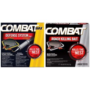 combat roach killing bait, large roach bait station, 8 count (780059/41913) and combat max defense system brand, small roach killing bait and gel, 12 count