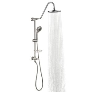 shower system with 8" rain shower head, 5-function shower head with handheld, adjustable slide bar, 59" stainless steel hose, brushed nickel