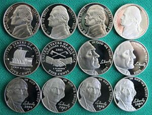 2000-2001 2002 2003 2004 2005 2006 2007 2008 2009 proof jefferson nickels 12-coin set (includes 2004 and 2005 double nickel series) collection seller all s mintmark pr dcam