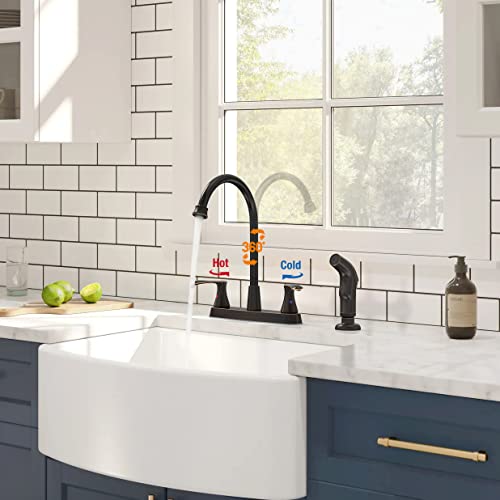 Kitchen Faucets for Sink 3 Hole,2-Handle Kitchen Faucet with Side Sprayer,Oil-Rubbed Bronze Kitchen Sink Faucet,4 Hole Faucet for Kitchen Sink Stainless Steel