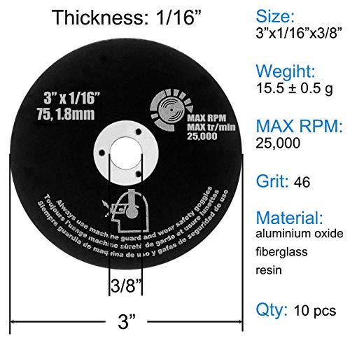 M-jump 10 PCS CUT OFF WHEELS 3" x 1/16" x 3/8" - For Cutting All Steel and Ferrous Metals.10-Pack