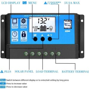 EpRec Solar Charge Controller 10A 12V/24V Solar Panel Charge Controller with USB Port LCD Display,Compatible with Sealed, Gel, and Flooded Batteries