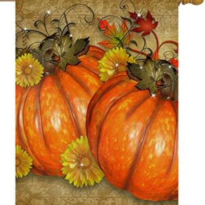 Pickako Thanksgiving Day Pumpkins Rustic Autumn Fall Harvest Flowers Leaves House Flag 28 x 40 Inch, Double Sided Large Garden Yard Welcome Flags Banners for Home Lawn Patio Outdoor Decor