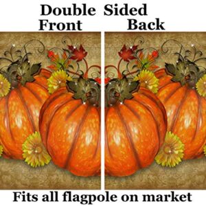 Pickako Thanksgiving Day Pumpkins Rustic Autumn Fall Harvest Flowers Leaves House Flag 28 x 40 Inch, Double Sided Large Garden Yard Welcome Flags Banners for Home Lawn Patio Outdoor Decor