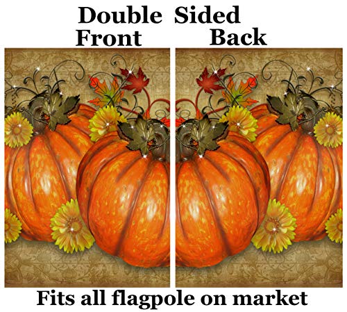 Pickako Thanksgiving Day Pumpkins Rustic Autumn Fall Harvest Flowers Leaves House Flag 28 x 40 Inch, Double Sided Large Garden Yard Welcome Flags Banners for Home Lawn Patio Outdoor Decor