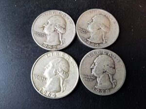 1932 various mint marks - 1964 silver washington quarters 4-coins ($1.00 face) one from each decade 30s 40s 50s 60s 1/4 avg circulated and better