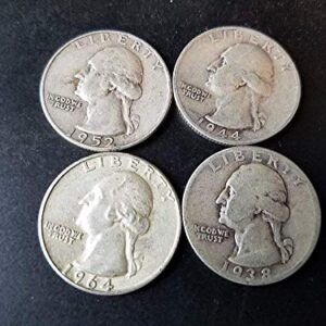 1932 Various Mint Marks - 1964 Silver Washington Quarters 4-coins ($1.00 face) one from each decade 30s 40s 50s 60s 1/4 Avg Circulated and better