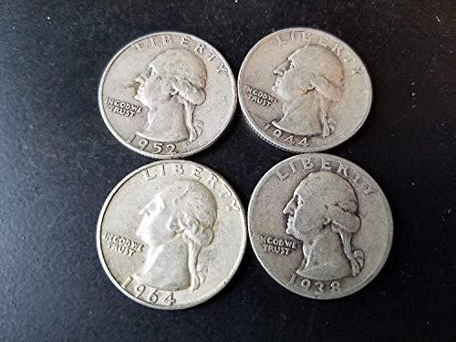 1932 Various Mint Marks - 1964 Silver Washington Quarters 4-coins ($1.00 face) one from each decade 30s 40s 50s 60s 1/4 Avg Circulated and better