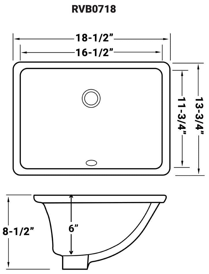 Ruvati 18 x 13 inch Undermount Bathroom Vanity Sink White Rectangular Porcelain Ceramic with Overflow - RVB0718