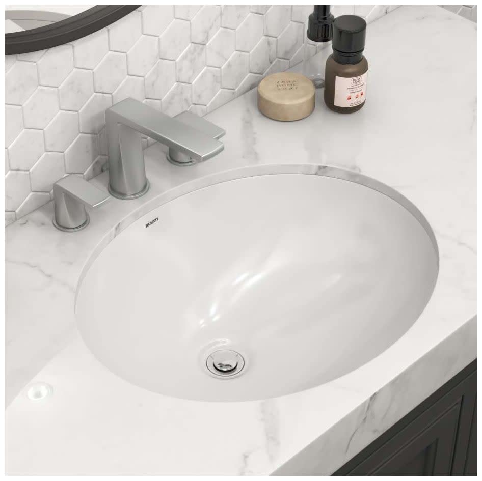 Ruvati 18 x 15 inch Undermount Bathroom Sink White Oval Porcelain Ceramic with Overflow - RVB0618