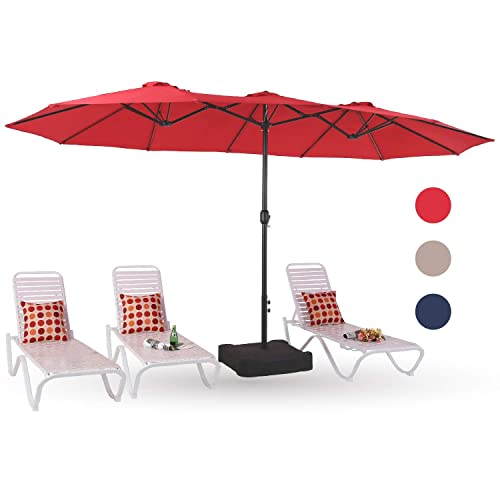 PHI VILLA 15ft Patio Umbrellas, Outdoor Market Extra Large Double-Sided Umbrella with Umbrella Base, Huge Rectangular Umbrella with 1.9" Pole (Brick Red)