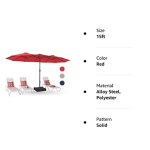 PHI VILLA 15ft Patio Umbrellas, Outdoor Market Extra Large Double-Sided Umbrella with Umbrella Base, Huge Rectangular Umbrella with 1.9" Pole (Brick Red)