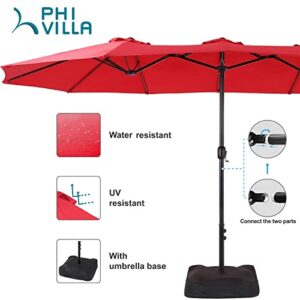 PHI VILLA 15ft Patio Umbrellas, Outdoor Market Extra Large Double-Sided Umbrella with Umbrella Base, Huge Rectangular Umbrella with 1.9" Pole (Brick Red)