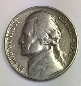 1952 p jefferson nickel average circulated five-cent piece