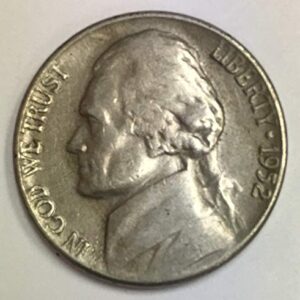 1952 P Jefferson Nickel Average Circulated Five-Cent Piece