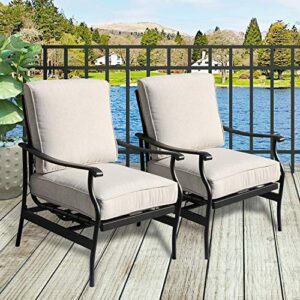 patiofestival outdoor chair bistro cushioned rocking sofa chairs patio furniture sets modern conversation set with 5.1 inch thick seat cushions (2pcs-2, white)