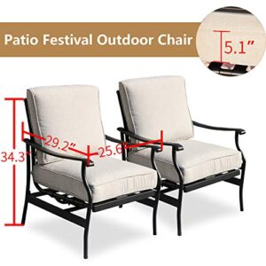 PatioFestival Outdoor Chair Bistro Cushioned Rocking Sofa Chairs Patio Furniture Sets Modern Conversation Set with 5.1 Inch Thick Seat Cushions (2PCS-2, White)