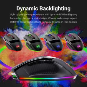 Redragon M801 Gaming Mouse LED RGB Backlit MMO 9 Programmable Buttons Mouse with Macro Recording Side Buttons Rapid Fire Button 16000 DPI for Windows PC Gamer (Wireless, Black)