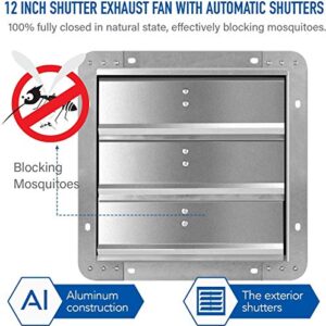 iPower 12 Inch Shutter Exhaust Fan Aluminum High Speed 1620RPM, 940 CFM, Silver (Pack of 1)