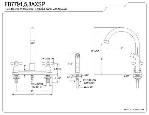 Kingston Brass FB7798AXSP Victorian 8" Centerset Kitchen Faucet, Brushed Nickel