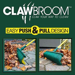 claw broom - easy push and pull design for raking and sweeping indoor outdoor - adjustable handle 38" - 62" - curve claw bristles - dust, leaves, and light snow are swept away in a jiffy