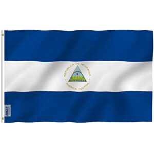 anley fly breeze 3x5 foot nicaragua flag - vivid color and fade proof - canvas header and double stitched - nicaraguan national flags polyester with brass grommets 3 x 5 ft