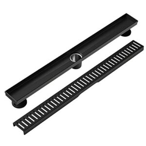 WEBANG 24 Inch Shower Linear Black Drain Rectangular Floor Drain with Accessories Capsule Pattern Cover Grate Removable SUS304 Stainless Steel CUPC Certified Matte Black