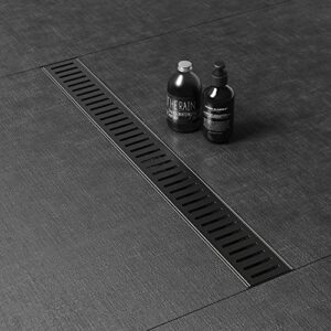 WEBANG 24 Inch Shower Linear Black Drain Rectangular Floor Drain with Accessories Capsule Pattern Cover Grate Removable SUS304 Stainless Steel CUPC Certified Matte Black