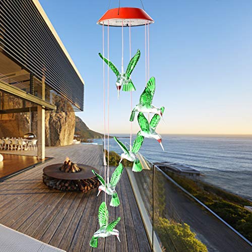 Hummingbird Solar Wind Chims,Gifts for All Father,Stepdad,Grandpa,Husband,mom,Grandma,Women,Aunt,Daughter,Friend,dad, Mother Birthday Gardening Gift,Windchime Outside, Perfect for The Patio, Garden