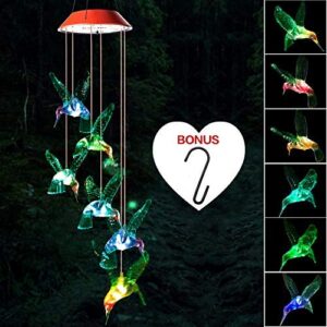 Hummingbird Solar Wind Chims,Gifts for All Father,Stepdad,Grandpa,Husband,mom,Grandma,Women,Aunt,Daughter,Friend,dad, Mother Birthday Gardening Gift,Windchime Outside, Perfect for The Patio, Garden