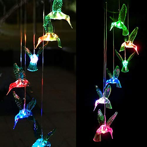 Hummingbird Solar Wind Chims,Gifts for All Father,Stepdad,Grandpa,Husband,mom,Grandma,Women,Aunt,Daughter,Friend,dad, Mother Birthday Gardening Gift,Windchime Outside, Perfect for The Patio, Garden