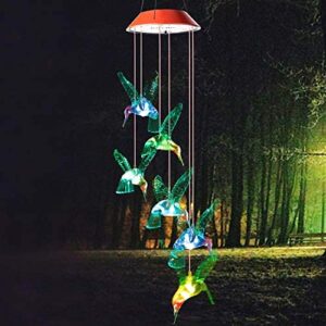 Hummingbird Solar Wind Chims,Gifts for All Father,Stepdad,Grandpa,Husband,mom,Grandma,Women,Aunt,Daughter,Friend,dad, Mother Birthday Gardening Gift,Windchime Outside, Perfect for The Patio, Garden